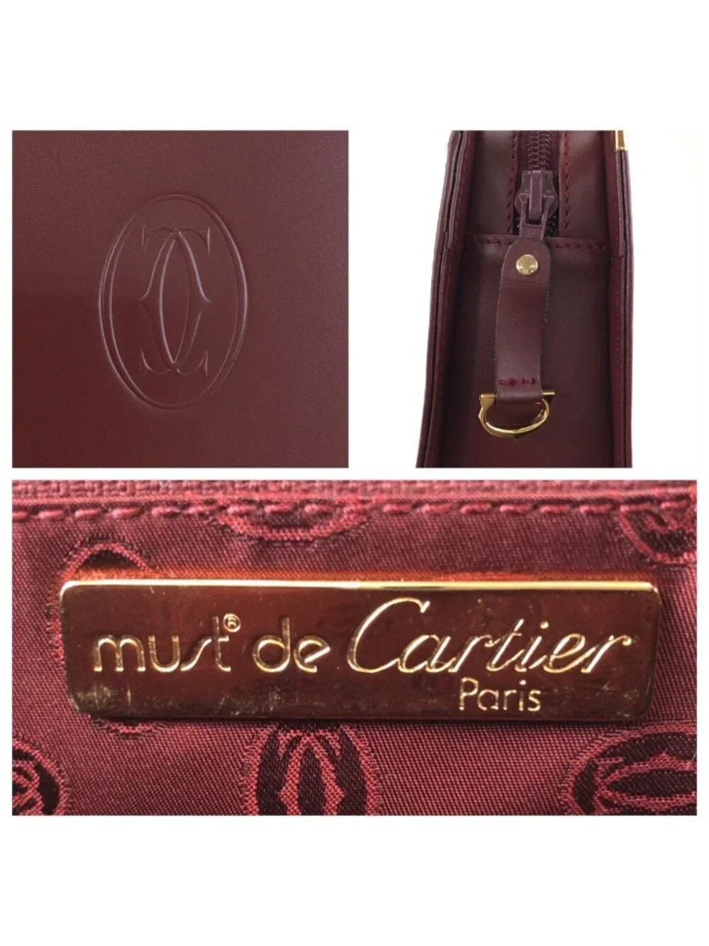 Cartier Must Line Winered Bordeaux Gold Leather Clutch Secondbag